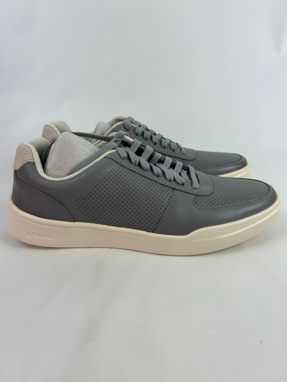 Cole Haan Grey Perforated Leather Sneakers with Cream Sole size 8.5